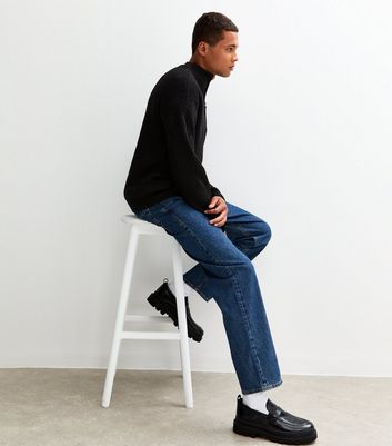 Black Regular Quarter Zip Funnel Neck Jumper