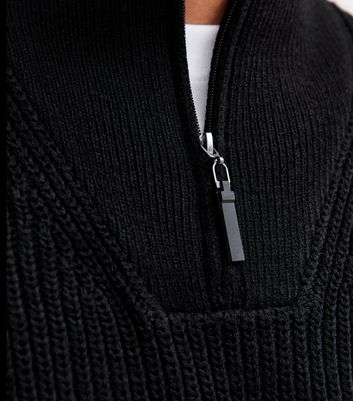Black Regular Quarter Zip Funnel Neck Jumper