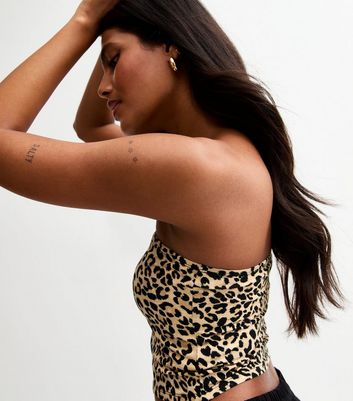 Brown Jersey Leopard Print Bandeau Top