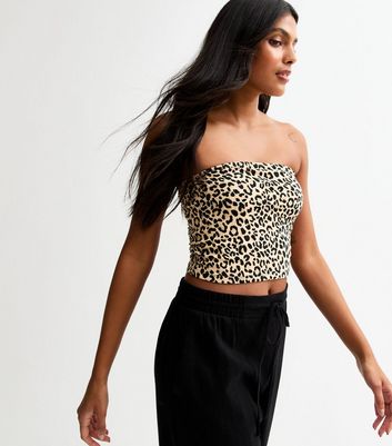 Brown Jersey Leopard Print Bandeau Top