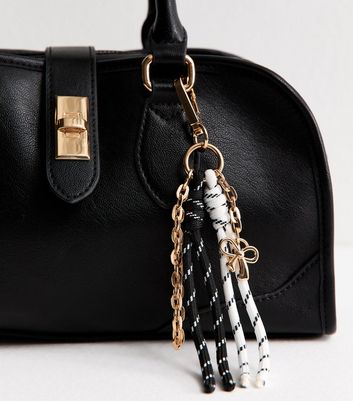 Black Faux Leather Charm Detail Bowler Bag 3 Black Faux Leather Charm Detail Bowler Bag