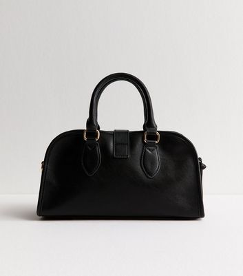 Black Faux Leather Charm Detail Bowler Bag 4 Black Faux Leather Charm Detail Bowler Bag