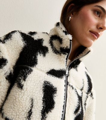 Black Abstract Print Borg Jacket 3 Black Abstract Print Borg Jacket