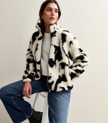 Black Abstract Print Borg Jacket 5 Black Abstract Print Borg Jacket