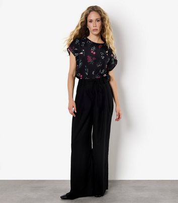Apricot Black Botanical Floral Print Top