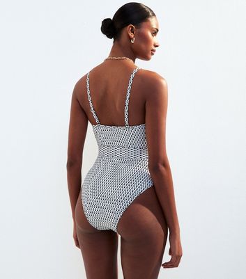 Black Graphic Print V-Neck Swimsuit 4 Black Graphic Print V-Neck Swimsuit