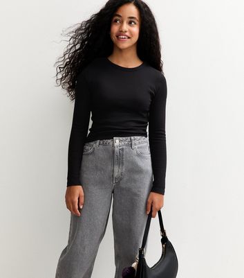 Girls Black Ribbed Baby Tee Long Sleeve Top 3 Girls Black Ribbed Baby Tee Long Sleeve Top