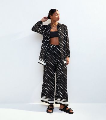 Black Polka Dot Wide Leg Beach Trousers 3 Black Polka Dot Wide Leg Beach Trousers