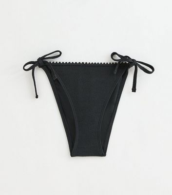Black Blanket Stitch Trim Tie Side Bikini Bottoms