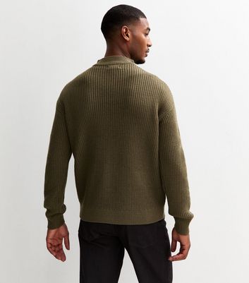 Dark Khaki Regular Quarter Zip Funnel Neck Jumper 4 Dark Khaki Regular Quarter Zip Funnel Neck Jumper