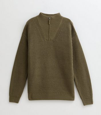 Dark Khaki Regular Quarter Zip Funnel Neck Jumper 5 Dark Khaki Regular Quarter Zip Funnel Neck Jumper