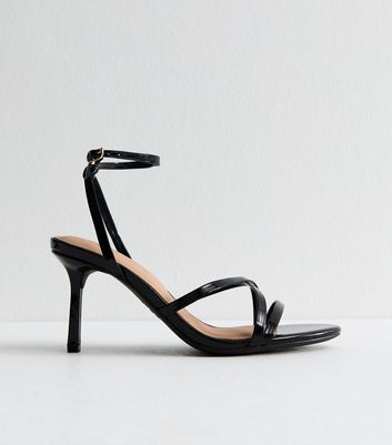 Black Faux Leather Strappy Heeled Sandals 3 Black Faux Leather Strappy Heeled Sandals
