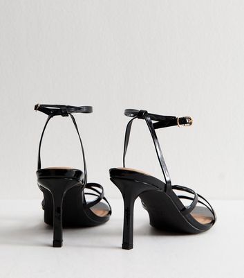Black Faux Leather Strappy Heeled Sandals 4 Black Faux Leather Strappy Heeled Sandals