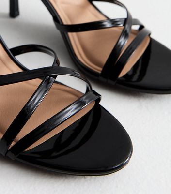 Black Faux Leather Strappy Heeled Sandals 5 Black Faux Leather Strappy Heeled Sandals