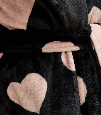 Black Hooded Heart Print Robe
