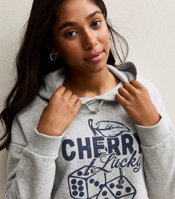 Girls Dark Grey Lucky Dice Cropped Hoodie