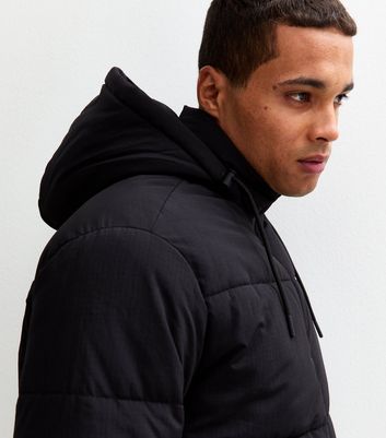 Black Regular Fit Ripstop Puffer Jacket
