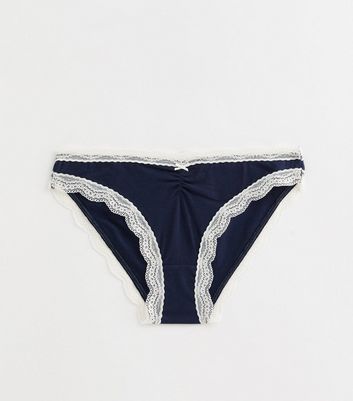 Girls Navy Contrast Trim Briefs