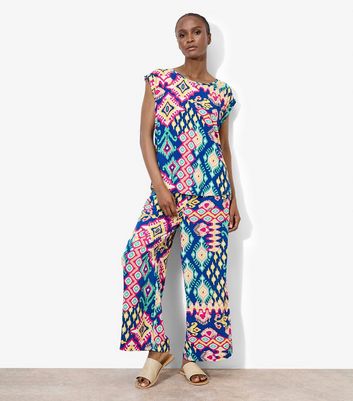 Apricot Blue Ikat Print Colour Pop Top