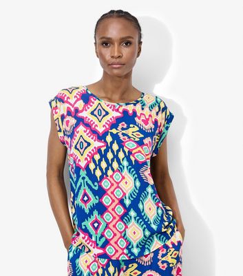 Apricot Blue Ikat Print Colour Pop Top