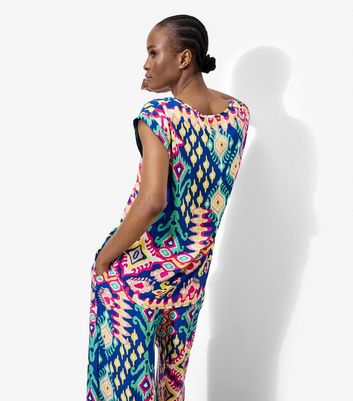 Apricot Blue Ikat Print Colour Pop Top 3 Apricot Blue Ikat Print Colour Pop Top