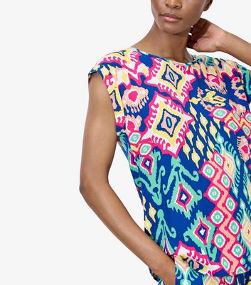 Apricot Blue Ikat Print Colour Pop Top 4 Apricot Blue Ikat Print Colour Pop Top
