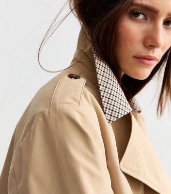Beige Check Trimmed Trench Coat 3 Beige Check Trimmed Trench Coat