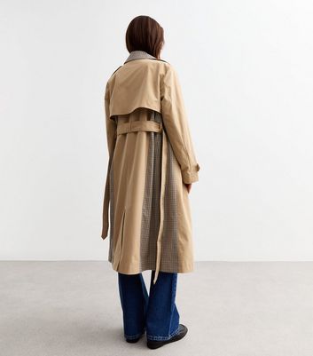 Beige Check Trimmed Trench Coat 5 Beige Check Trimmed Trench Coat