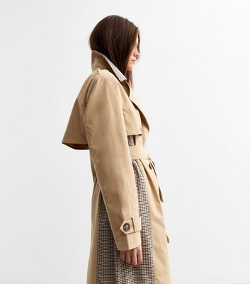 Beige Check Trimmed Trench Coat 6 Beige Check Trimmed Trench Coat