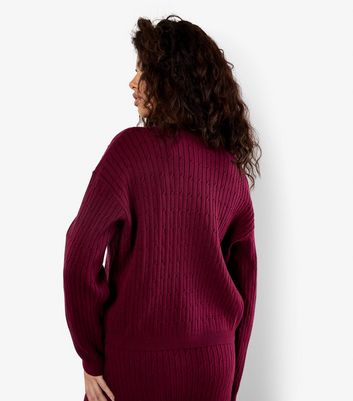 Apricot Burgundy Cable Knit Jumper