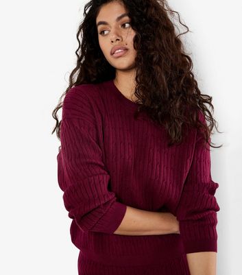 Apricot Burgundy Cable Knit Jumper