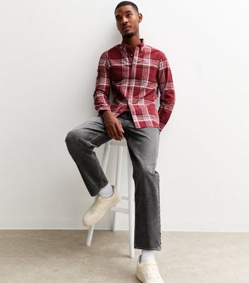 Dark Burgundy Regular Fit Long Sleeve Checked Oxford Shirt