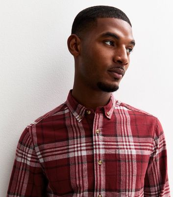Dark Burgundy Regular Fit Long Sleeve Checked Oxford Shirt