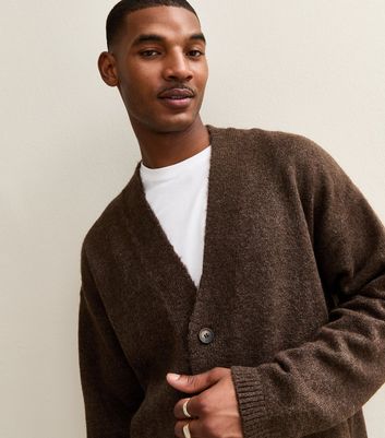 Brown Relaxed Fluffy V Neck Cardigan