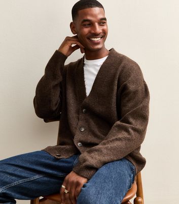 Brown Relaxed Fluffy V Neck Cardigan