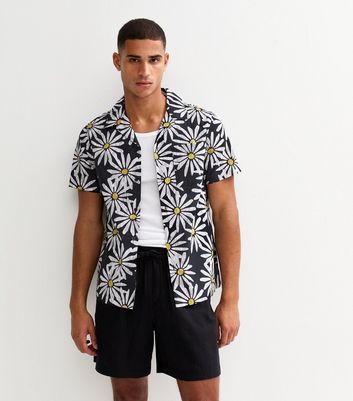 Black Daisy Print Regular Short Sleeve Shirt