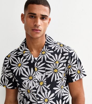 Black Daisy Print Regular Short Sleeve Shirt