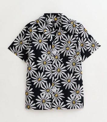 Black Daisy Print Regular Short Sleeve Shirt 5 Black Daisy Print Regular Short Sleeve Shirt