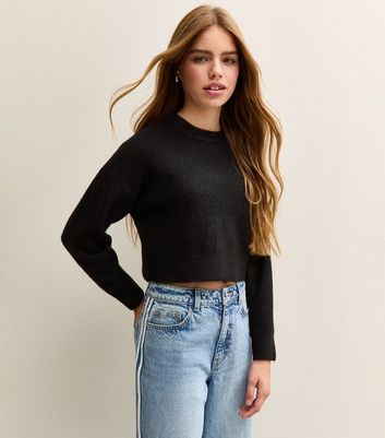 Girls Black Crew Neck School Jumper