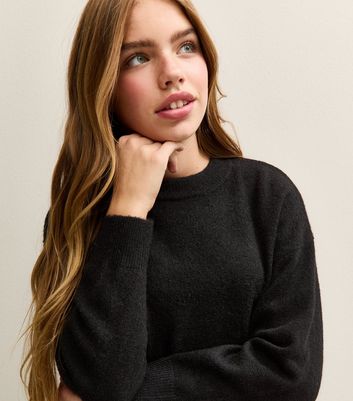 Girls Black Crew Neck School Jumper
