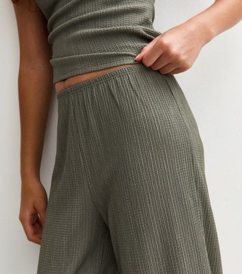 Girls Khaki Textured Jersey Wide Leg Trousers