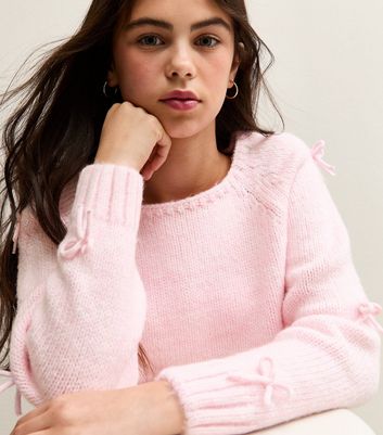 Girls Light Pink Bow Sleeve Jumper