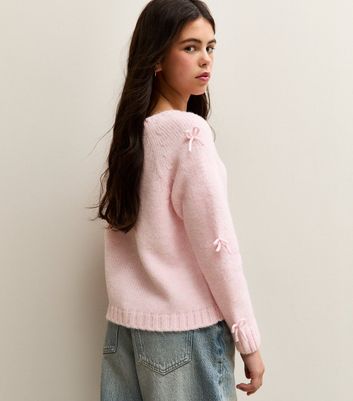 Girls Light Pink Bow Sleeve Jumper