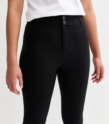 Girls Black Popper Front Skinny School Trousers