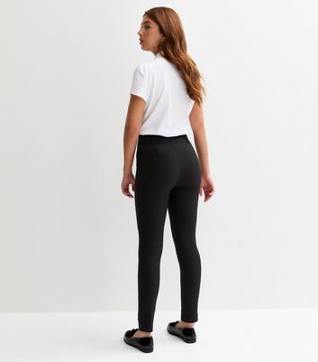 Girls Black Popper Front Skinny School Trousers 4 Girls Black Popper Front Skinny School Trousers