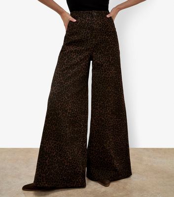 Apricot Brown Leopard Print Wide Leg Jeans