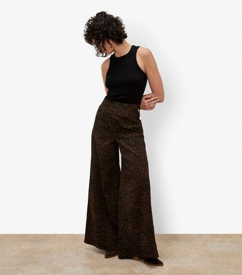 Apricot Brown Leopard Print Wide Leg Jeans