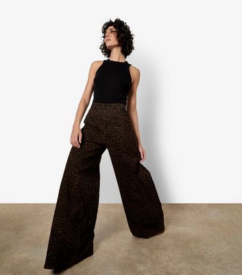 Apricot Brown Leopard Print Wide Leg Jeans