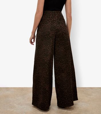 Apricot Brown Leopard Print Wide Leg Jeans