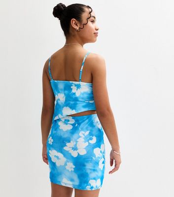 Girls Blue Floral Print Mesh Skirt 4 Girls Blue Floral Print Mesh Skirt